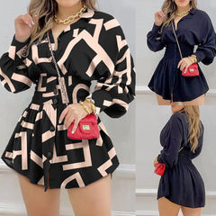 Autumn Winter Fashion Printed Waist Shirt with Folds